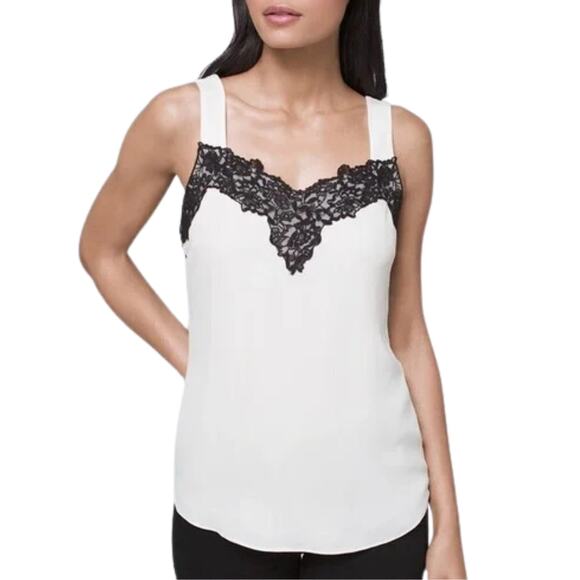 White House Black Market Tops - WHBM Off White Shell Top & Black Lace Trim Tank Style Size XS